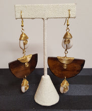 Load image into Gallery viewer, Kenyan Bone 'Batik Honey' & Cowry Earrings