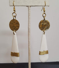 Load image into Gallery viewer, Kenyan Bone &amp; Golden Brass Teardrop Earrings