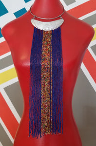 Maasai Silver Gorget Fringe Necklace Set - Blue