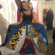 Load image into Gallery viewer, Denim Ankara Patch Maxi Skirt