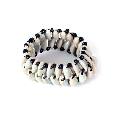 Double Cowry Shell & Black Bead Bracelet