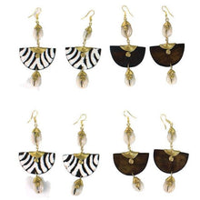 Load image into Gallery viewer, Kenyan Bone 'Batik Honey' & Cowry Earrings