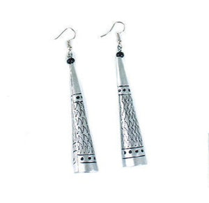Hand-Etched Silver Metal Earrings