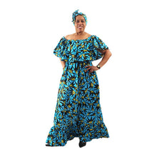 Load image into Gallery viewer, Ankara Print Ruffle Maxi Dress - Caribbean Blue