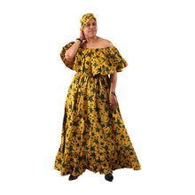 Load image into Gallery viewer, Ankara Print Ruffle Maxi Dress - Earth Brown