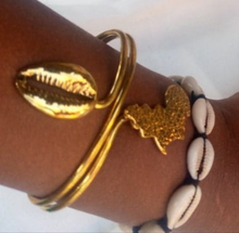 Load image into Gallery viewer, Kenyan Golden Africa &amp; Cowry Cuffs
