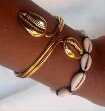 Load image into Gallery viewer, Kenyan Golden Africa &amp; Cowry Cuffs