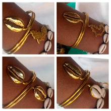 Load image into Gallery viewer, Kenyan Golden Africa &amp; Cowry Cuffs