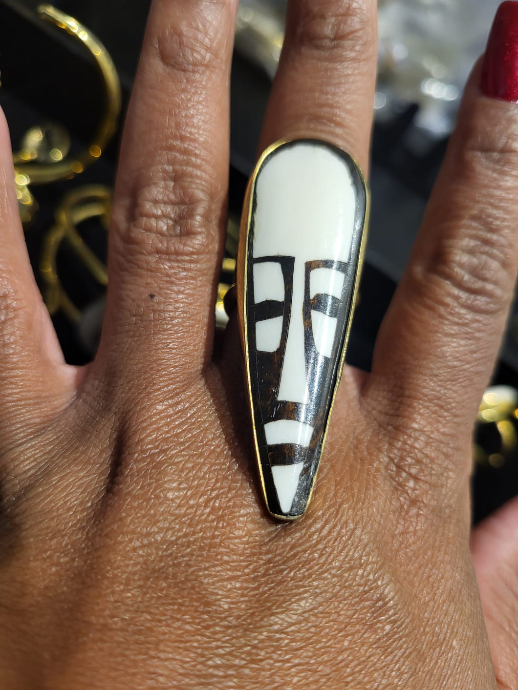 Adjustable XL Batik African Mask Ring