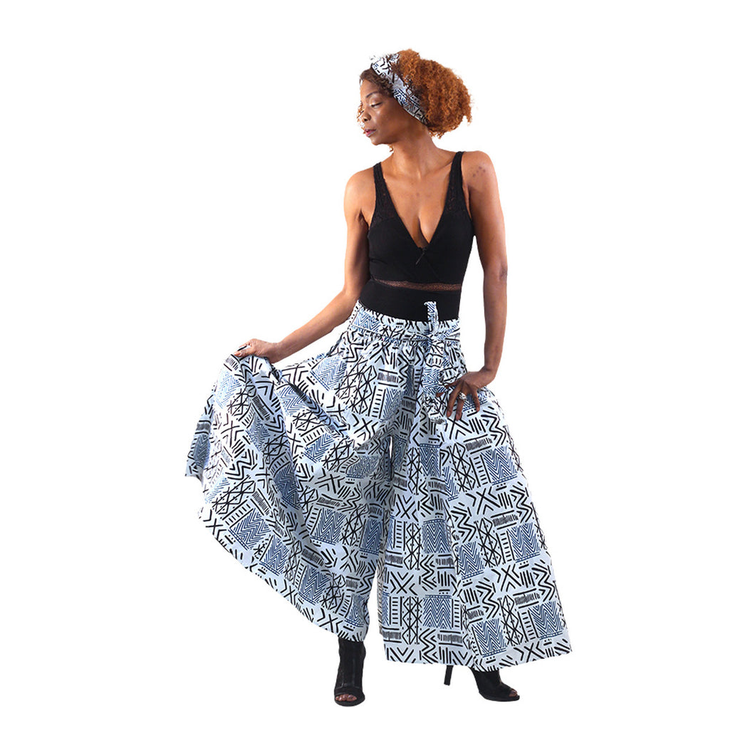 African Print Palazzo Pants - White Mud Print