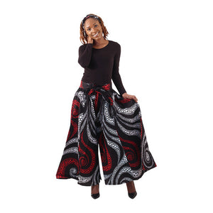 African Print Palazzo Pants - Black/Red Swirl