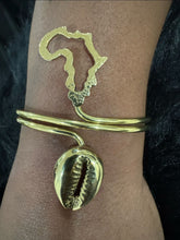 Load image into Gallery viewer, Kenyan Golden Africa &amp; Cowry Cuffs
