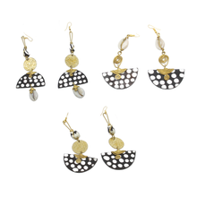 Load image into Gallery viewer, Kenyan Bone &amp; Brass Cowry Shell Earrings