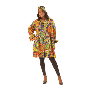 Ankara Print Long-Sleeve Button Poncho
