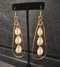 Load image into Gallery viewer, Golden Brass Wire &amp; Cowry Shell Earrings