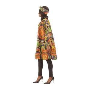 Ankara Print Long-Sleeve Button Poncho