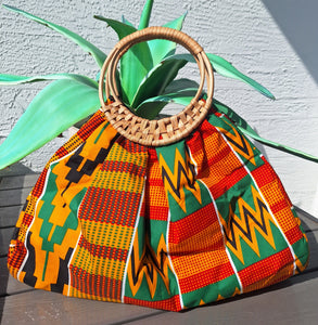 Wicker Handle Kente Print Bag