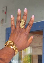 Load image into Gallery viewer, Adjustable Golden Brass &#39;Double Africa&#39; Ring