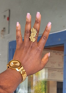Adjustable Golden Brass 'Double Africa' Ring