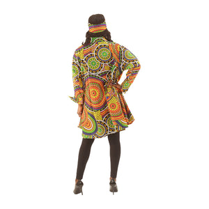 Ankara Print Long-Sleeve Button Poncho