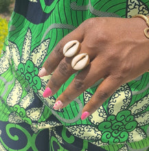 Load image into Gallery viewer, Adjustable Kenyan Brass &amp; Double Cowry Shell Ring