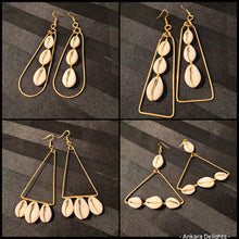Load image into Gallery viewer, Golden Brass Wire &amp; Cowry Shell Earrings
