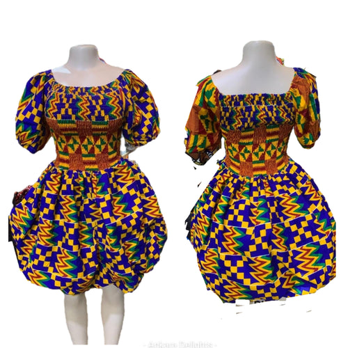 Kente Print Puff Dress