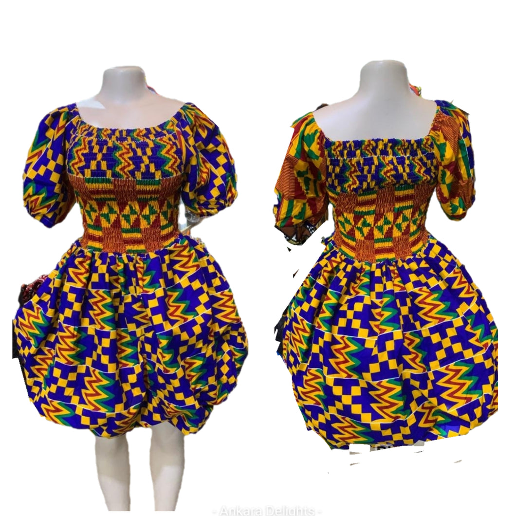 Kente Print Puff Dress