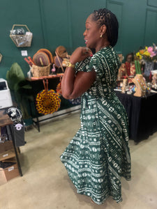 Green Tribal Print Wrap Dress