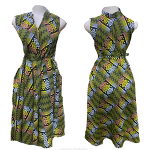 African Print Belted Shift Dress