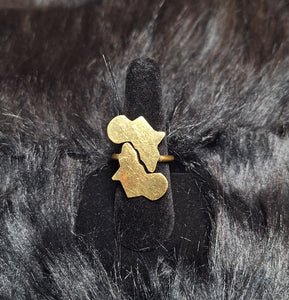 Adjustable Golden Brass 'Double Africa' Ring