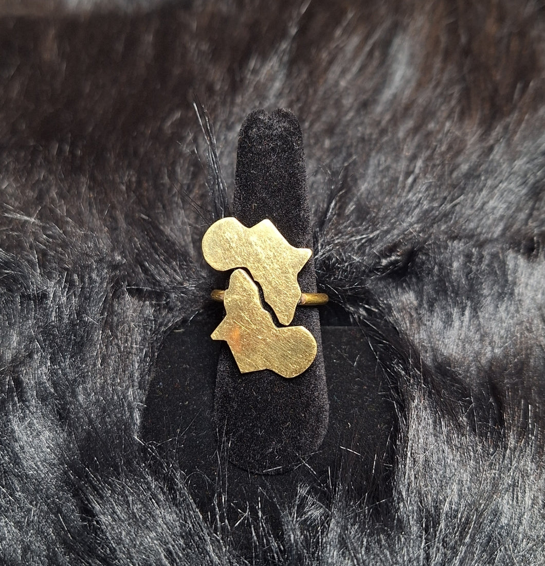 Adjustable Golden Brass 'Double Africa' Ring