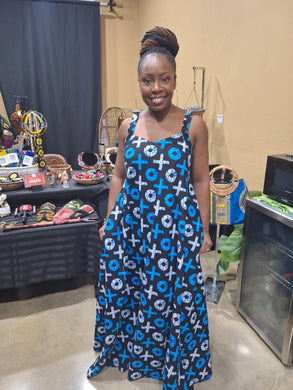 Ghana Supergrid Maxi Dress - Blue XO