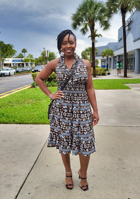 African Print Halter Dress - Mud Cloth