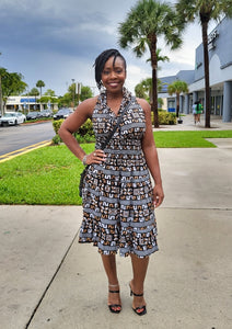 African Print Halter Dress - Mud Cloth