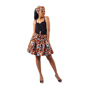 African Print 'Orange Geo' Short Skirt
