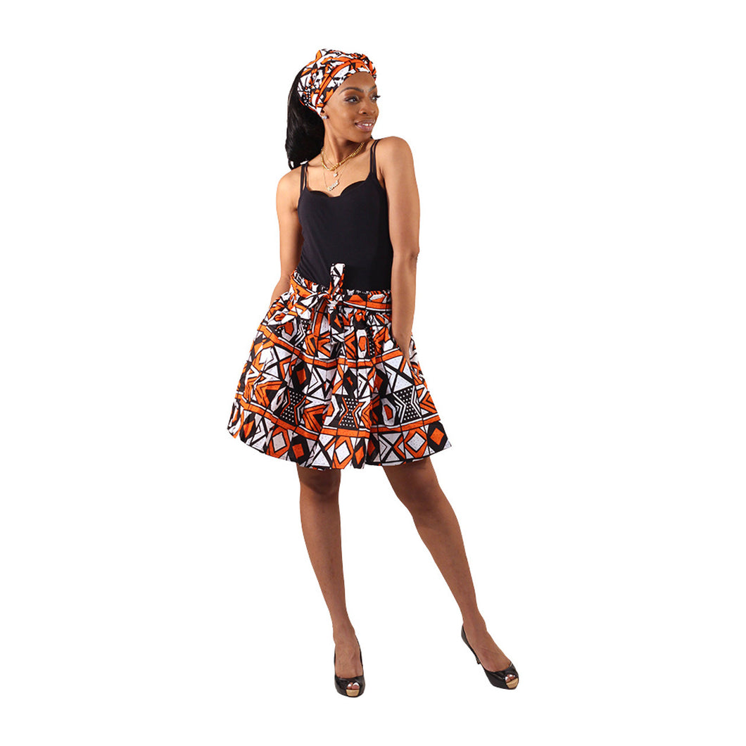 African Print 'Orange Geo' Short Skirt