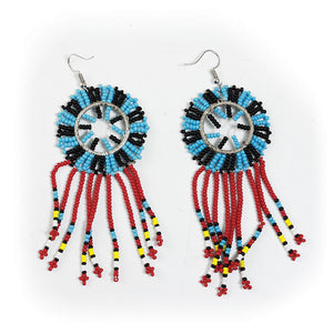 Maasai Beaded Fringe Earrings - Red