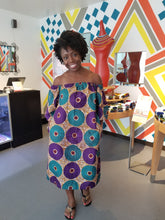 Load image into Gallery viewer, Off Shoulder Ankara Circle Print Shift Dress
