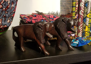 Hand-Carved Wooden Lion Set (2)