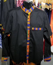 Load image into Gallery viewer, Blue Kente Trim Dress Shirt
