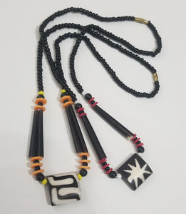 Kuba Print Bone Necklace