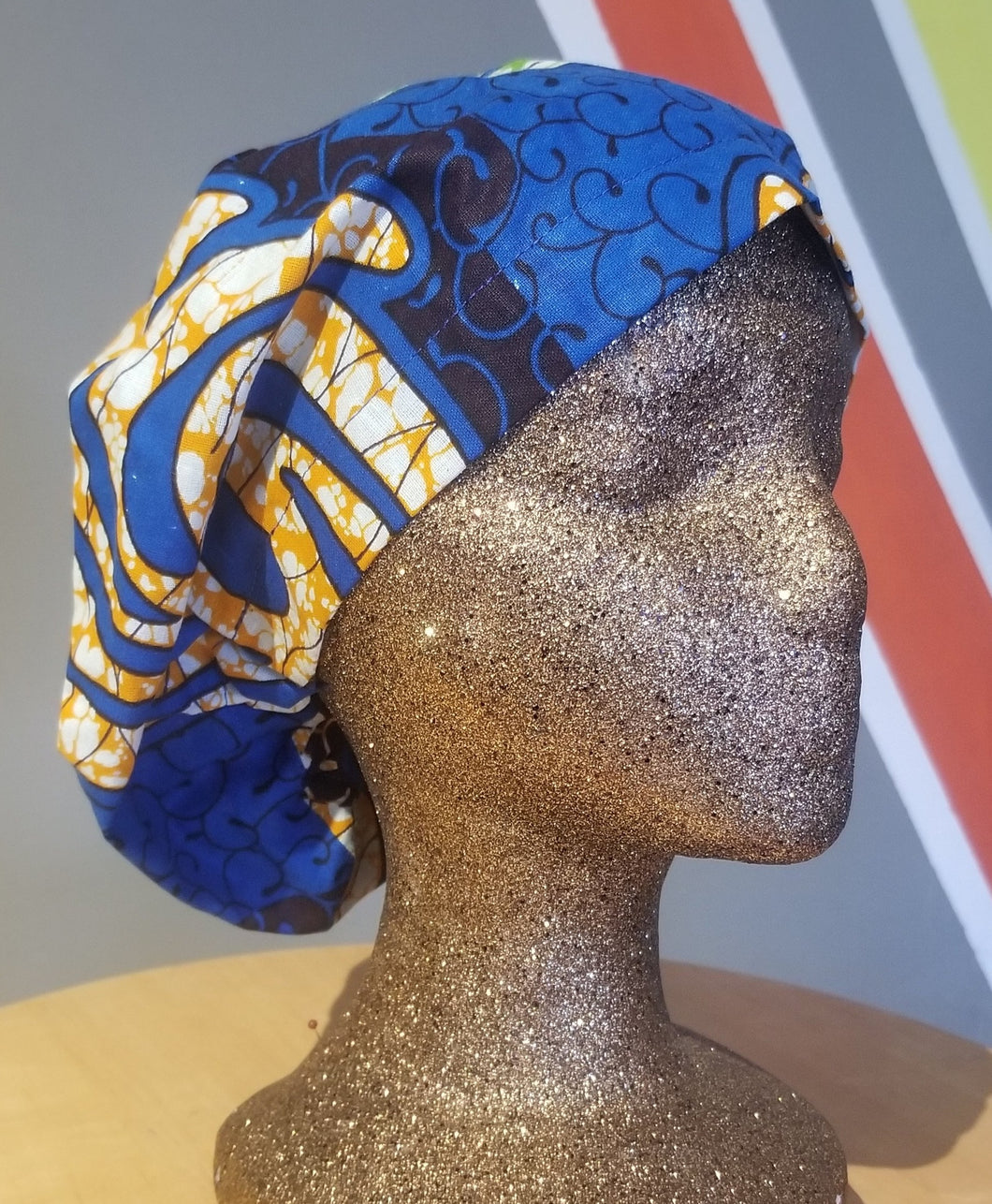 'Blue Power' African Print Surgical Cap & Mask Set