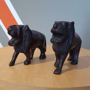 Hand-Carved Wooden Lion Set (2)