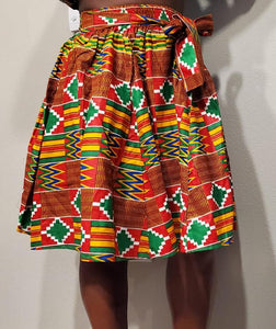 Holiday Red Kente Midi Skirt
