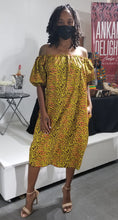 Load image into Gallery viewer, Off Shoulder Fall Vine Ankara Shift Dress