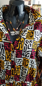 Kuba Print Button Down Shirt Dress