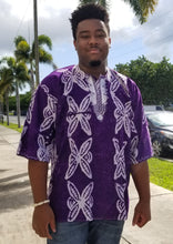 Load image into Gallery viewer, Men&#39;s Batik Dashiki Top - Purple