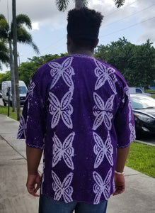 Men's Batik Dashiki Top - Purple