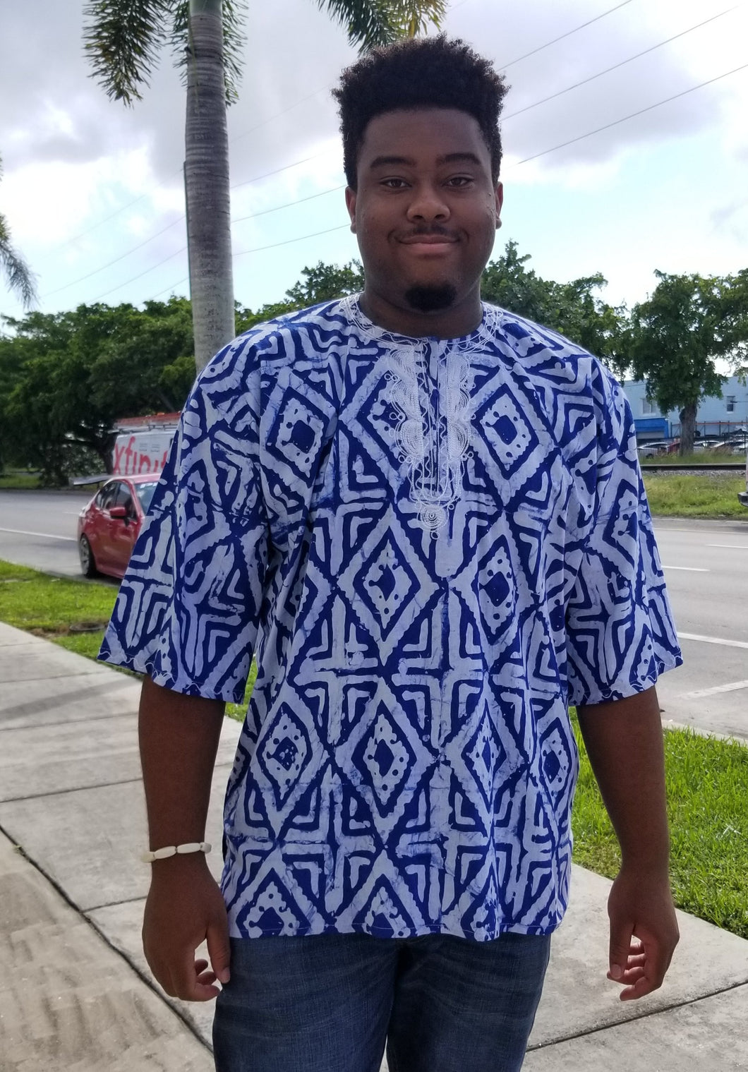 Men's Batik Dashiki Top - Blue